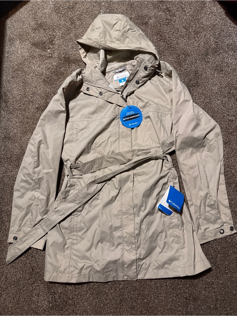 NWT Columbia Hooded WaterResistant Spring Run Trench Coat Beige Wmns Plus 1X 16W